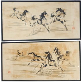Xu Beihong (1895-1953) Pair of Lithographs of Brush Paintings