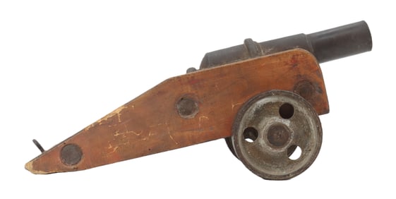 Antique Hand Made Cast Iron and Wood Toy Cannon