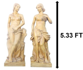 Pair of Life Size Wooden Carved Greek Goddess Sculptures
