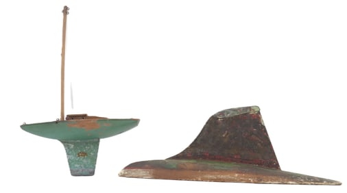Pair of Antique Wood and Metal Pond Yachts - AS IS