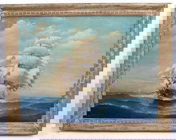 Arthur Brady (Late 19th/Early 20th) Oil on Canvas Nautical Painting of a Clipper Ship