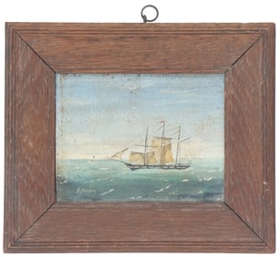 Antique Signed Miniature Maritime Oil on Canvas on Board