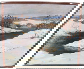 William Kent (20th Century) American, Impressionist Winter Signed Oil on Canvas Landscape