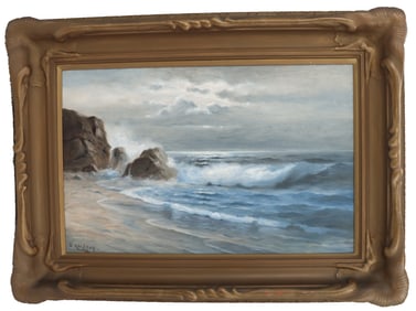 Nels Hagerup (1864-1922) American, San Francisco Beach with Waves Breaking Signed Oil on Canvas