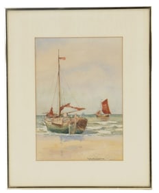 FE Johnson (Late 19th/Early 20th Century) Dutch, Watercolor on Paper Paintings of Sailboats