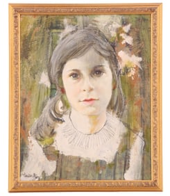 Thornton Utz (1914–1999) American, Gouache on Paper Portrait of a Girl