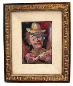 ?Julian Ritter (1909–2000) German/American, Oil on Board Portrait of a Clown
