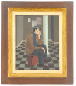 Gabriel Dauchot (1927-2005) French, Oil on Canvas Portrait of a Man Waiting for a Train