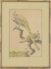 Benson Bond Moore (1882-1974) American, Peafowl Colored Etching