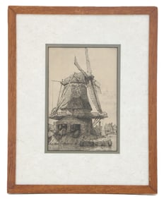 ?Gerardus Johannes Koekkoek (1871 – 1956) Dutch, Architectural Landscape Etching of a Windmill