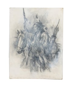 Victor Olson (1924-2007) American, Charcoal on Paper Native American Warrior