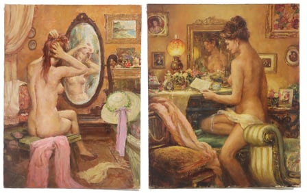 (2) Victor Olson (1924 - 2007) American, Oil on Canvas Nude Seated Portrait