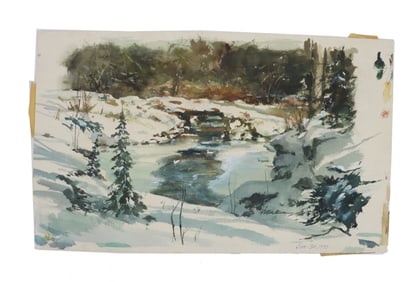 Victor Olson (1924-2007) American Watercolor Winter Landscape