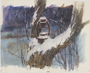 Victor Olson (1924-2007) American, Watercolor Winter Landscape