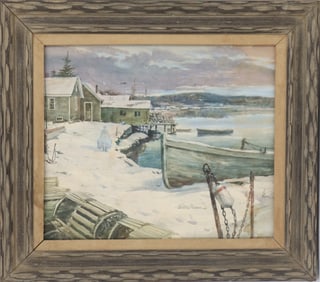 Victor Olson (1924-2007) American, Framed Watercolor of Winter Harbor Scene