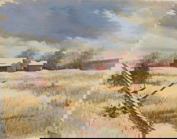 Victor Olson (1924-2007) American, Watercolor Farm Landscape