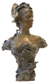 After Jean Foretay Spelter Art Nouveau Bust of Woman