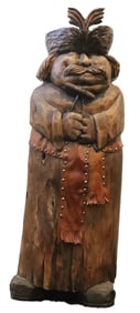 3 Foot Warsaw Poland Signed Carved Wooden Figure / Storage Cabinet