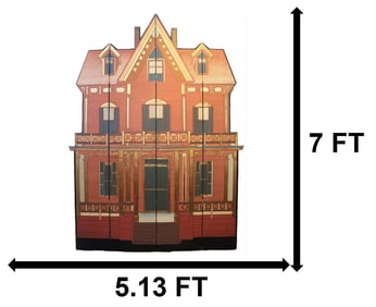 Unique Tall Hand-Painted Victorian House Shaped Folding Screen Room Divider