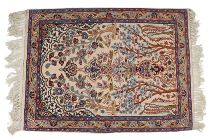 Luxurious Persian Qom Tree of Life Silk Rug