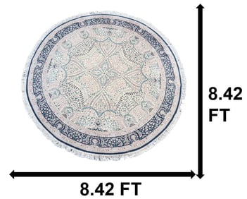 Enormous Round Persian Fringed Wool Rug