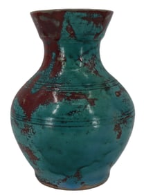 Marked Jugtown Pottery Art Vase Chinese Blue H'an
