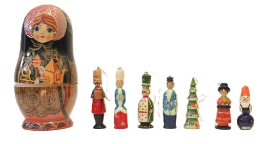 8 Piece Unique Christmas Ornaments Russian Matryoshka Nesting Doll Set