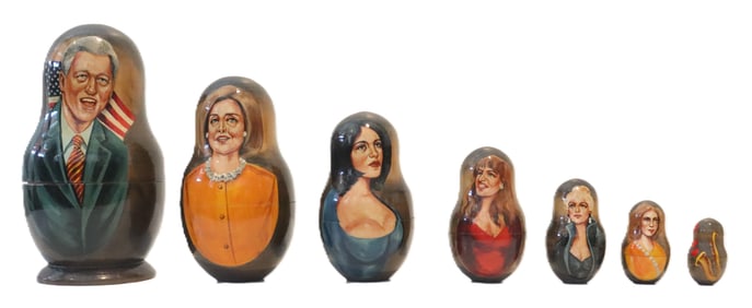 7 Piece Controversial Russian Matryoshka Nesting Doll Set with President Bill Clinton