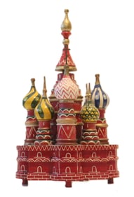 Russian Carved and Painted Wooden Saint Basil's Cathedral Music Box