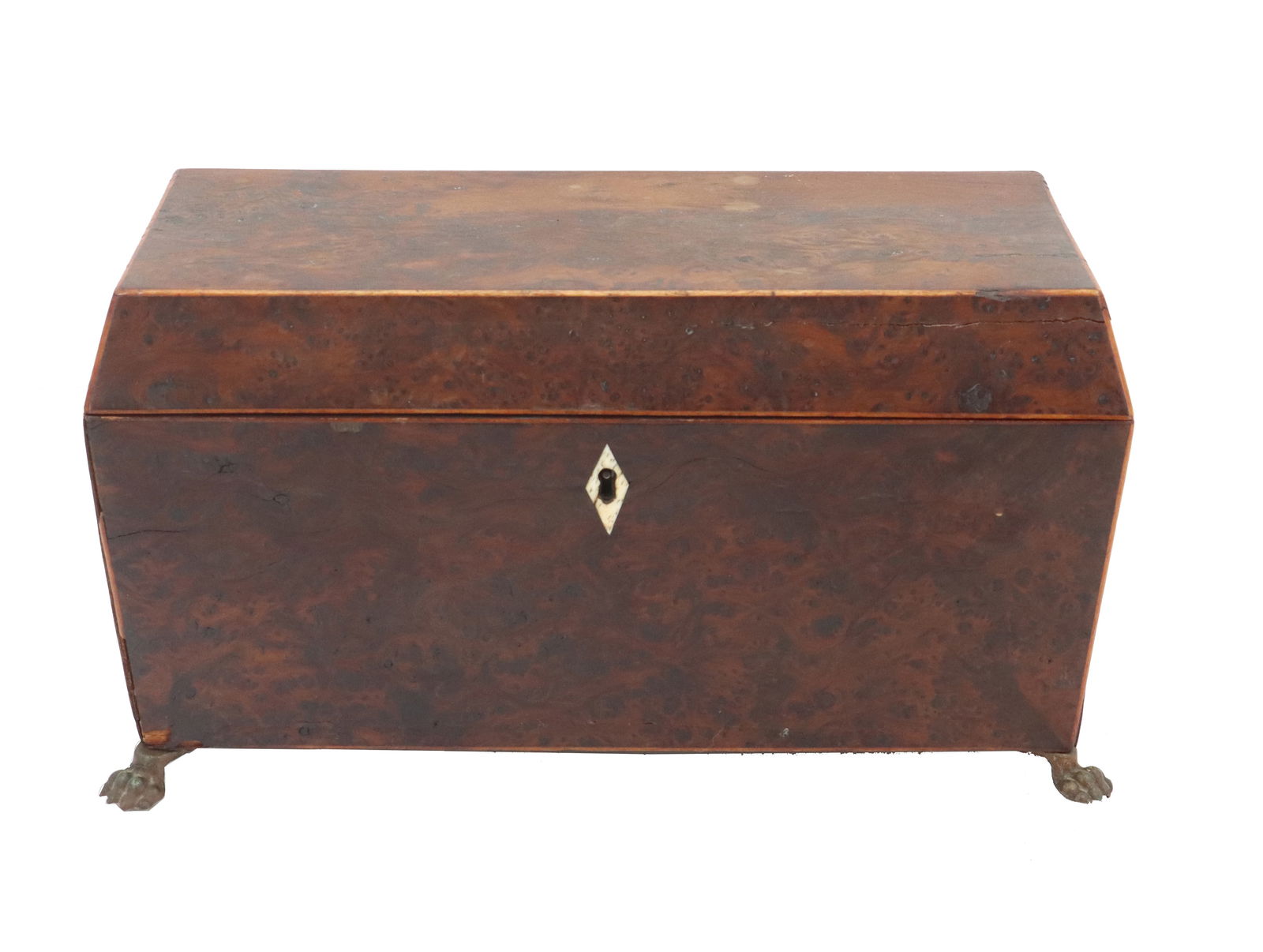 19th Century British Burled Mahogany and Brass Tea Caddy (1 of 19)