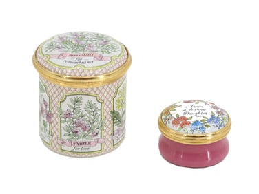 (2) Halcyon Days Enameled Diminutive Trinket Boxes