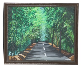 J. Williams Jamaican 20th/21st Century Painting of a Road Through the Jamaican Tropical Forest