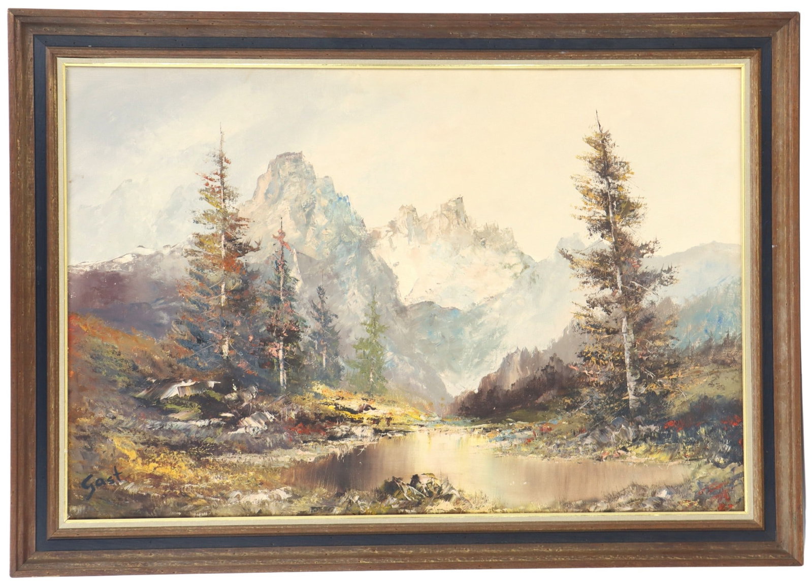 Karl Ludwig Gast (Born 1907) German Oil Painting of an Alpine Landscape: Karl Ludwig Gast (Born 1907) German Oil Painting of an Alpine Landscape. Overall Size: 30 1/4 x 41 1/4 in. Sight Size: 23 1/2 x 35 1/2 in.