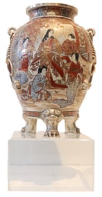 Japanese Satsuma Footed Kozan Style Footed Vase Connected to Acrylic Base