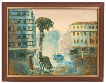 Thanh Long (20th Century) Vietnam, Oil on Canvas City Landscape