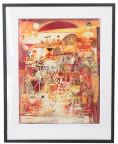 Wosene Worke Kosrof (Born 1950) Ethiopian African American Print Titled "House of Sheba"