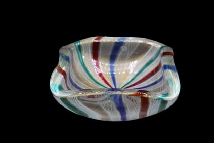 Vintage Multicolor Hand Blown Glass Dish