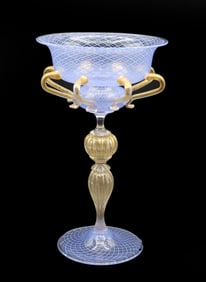 Delicate Murano Blue and Gold Chalice Signed
