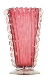 1950s Murano Bullicante Raspberry Art Glass Vase with Gold Flecks