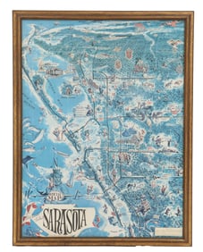 Thornton Utz (1914–1999) American, 1972 Signed Vintage Map of Sarasota