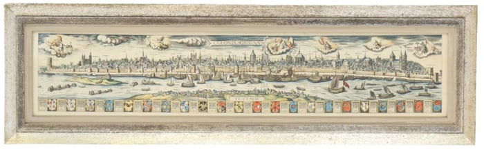 M. Birboum (17th Century) German, Vintage Framed "Colonia Agrippina" Germany Map with Coat of Arms
