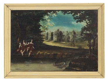 Old Master Capriccio Landscape Oil on Metal