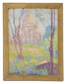 Charles Louis Menneret (1876-1946) 1922 French, Impressionist Signed Oil Painting "Le Sacre Coeur de