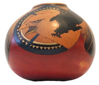 Native American Stone Heat Studios Vase Eagle I/ Mountain Pattern