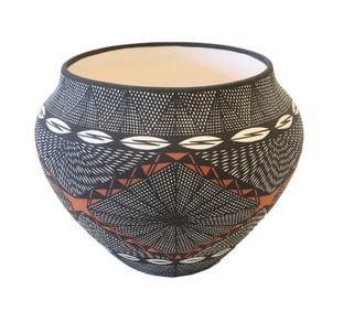 Jay Vallo (Born 1959) Native American, Acoma Pueblo Hand-Painted Pottery Vase