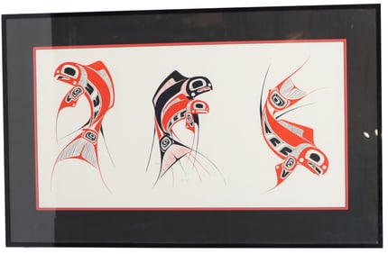 Danny Dennis (Born 1951) Native Canadian, "Life Cycle" of a Salmon Triptych