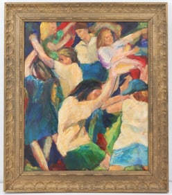 1960's American School Rock N Roll Dance Party Oil on Canvas Painting