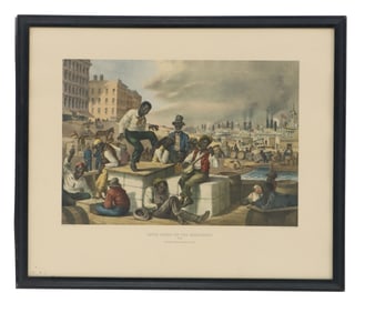 Color Lithograph "Levee Scene on the Mississippi" 1978