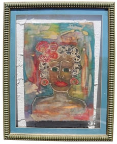 Mack Schmidt (20th Century) American, Watercolor Folk Art Portrait