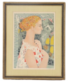 François Jacques Boeri (1929–2004) French, Figural Numbered Lithograph "Femme Pensante"